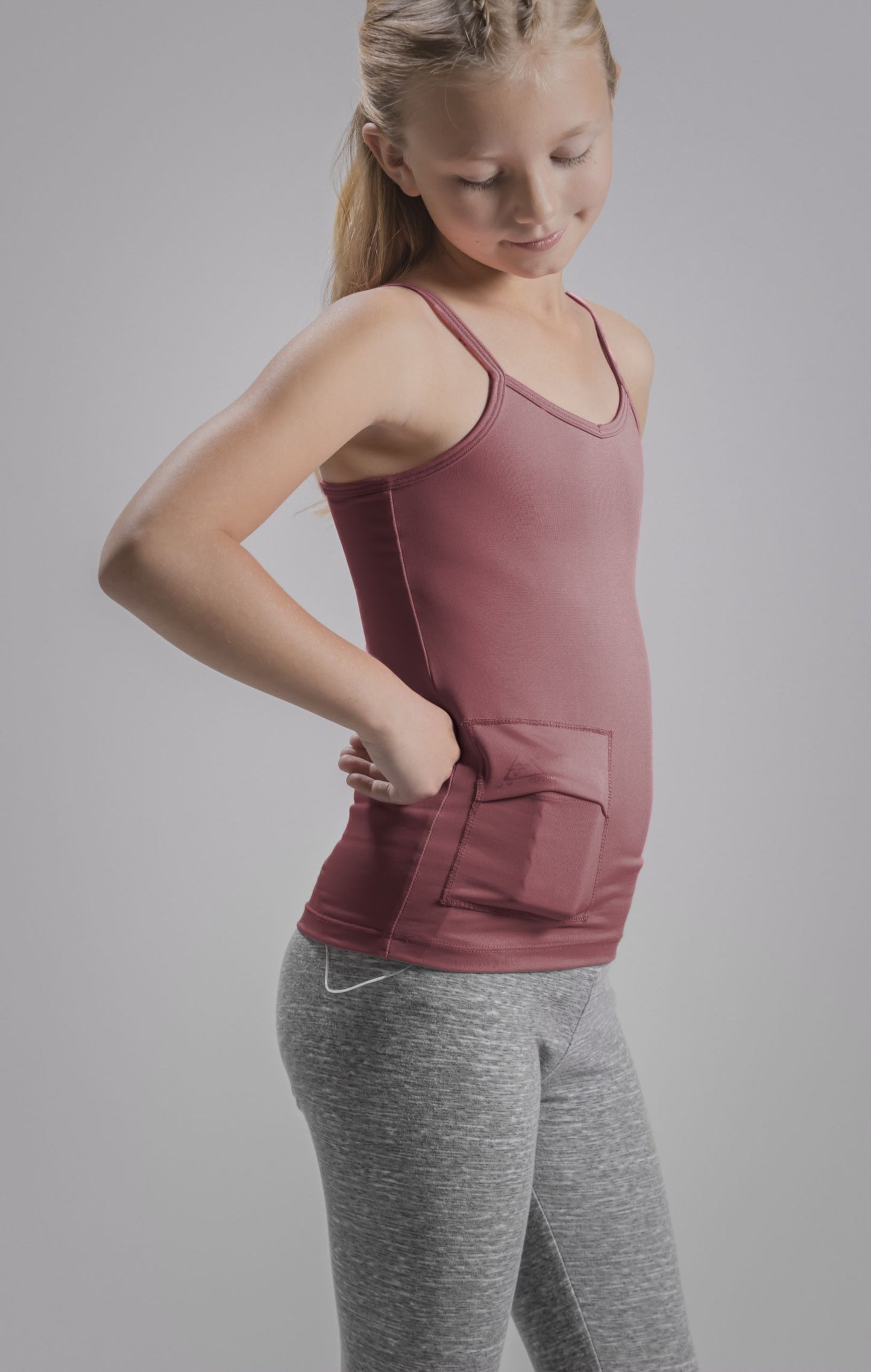 Girl's Activewear Cami Tank with Insulin Pump and Cell Phone Pockets